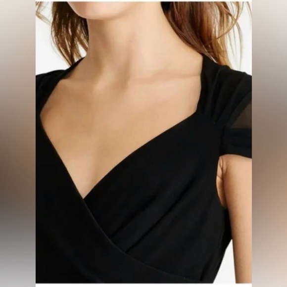 LAUREN Ralph Lauren Black Cap Sleeve Side Ruched Dress, Size 8 - Picture 2 of 13
